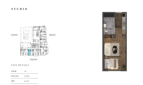 Plattegrond van Studio in Carmel Residences