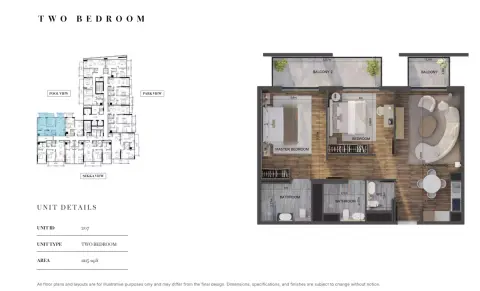 Plattegrond van 2 slaapkamers in Carmel Residences