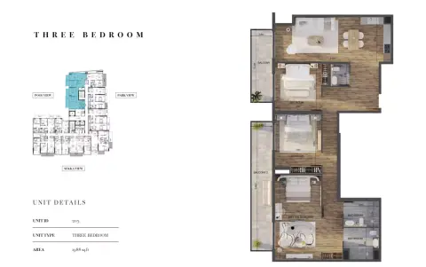 Plattegrond van 3 slaapkamers in Carmel Residences