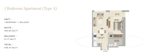 Plattegrond van 1 slaapkamer in The Woods Serenity