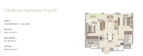 Plattegrond van 2 slaapkamers in The Woods Serenity