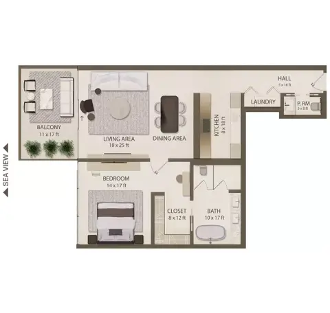 Plattegrond van 1 slaapkamer in Omoria Resort Residences