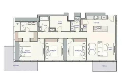 Plattegrond van 3 slaapkamers in UH West