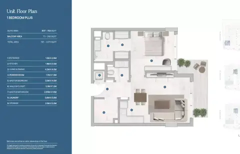 Plattegrond van 1 slaapkamer in Sola Residences