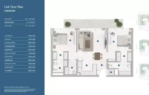 Plattegrond van 2 slaapkamers in Sola Residences