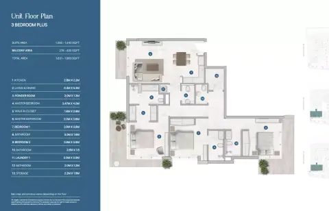 Plattegrond van 3 slaapkamers in Sola Residences