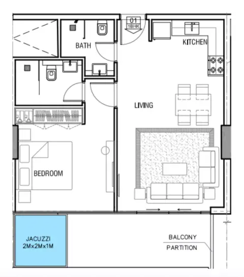 Plattegrond van 1 slaapkamer in Trinity Arjan