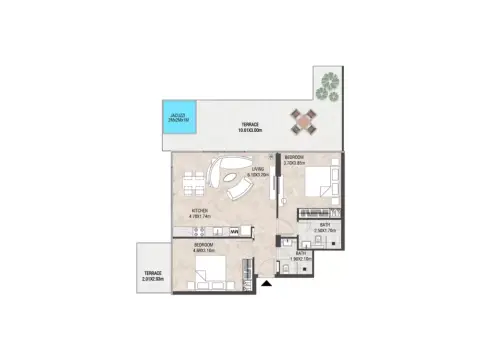 Plattegrond van 2 slaapkamers in Trinity Arjan