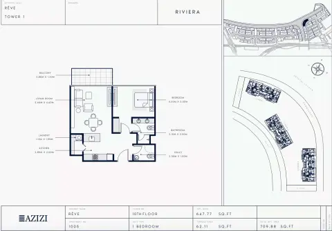 Plattegrond van 1 slaapkamer in Azizi Riviera Reve
