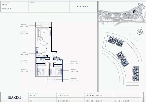 Plattegrond van 2 slaapkamers in Azizi Riviera Reve