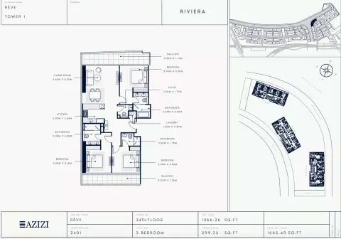 Plattegrond van 3 slaapkamers in Azizi Riviera Reve