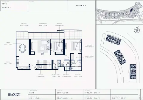 Plattegrond van 2 slaapkamers in Azizi Riviera Reve
