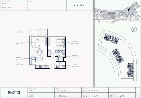 Plattegrond van 1 slaapkamer in Azizi Riviera Reve