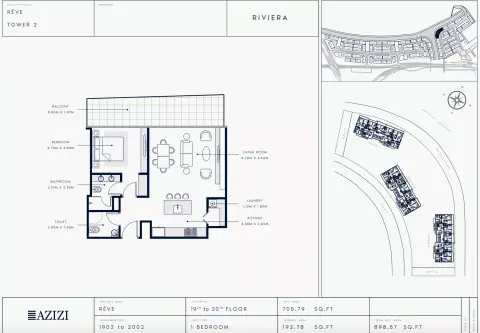 Plattegrond van 2 slaapkamers in Azizi Riviera Reve