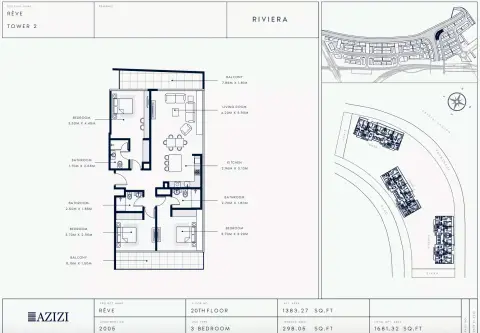 Plattegrond van 3 slaapkamers in Azizi Riviera Reve