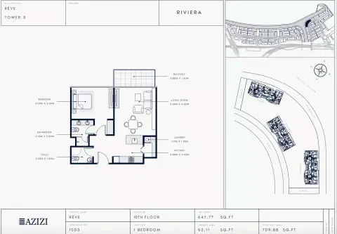 Plattegrond van 1 slaapkamer in Azizi Riviera Reve