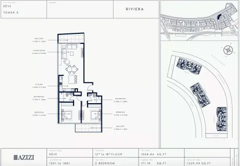 Plattegrond van 2 slaapkamers in Azizi Riviera Reve