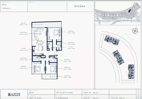 Plattegrond van 3 slaapkamers in Azizi Riviera Reve
