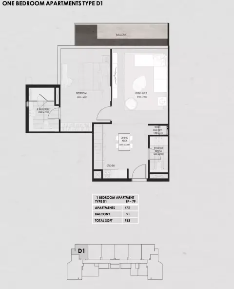 Plattegrond van 1 slaapkamer in Wadi 645