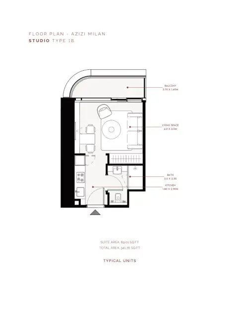Plattegrond van Studio in Azizi Milan 30
