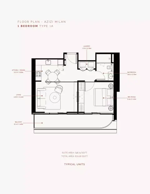 Plattegrond van 1 slaapkamer in Azizi Milan 30