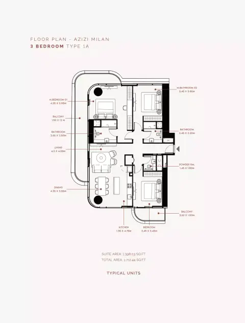 Plattegrond van 3 slaapkamers in Azizi Milan 30