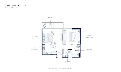 Plattegrond van 1 slaapkamer in Azizi Venice 2