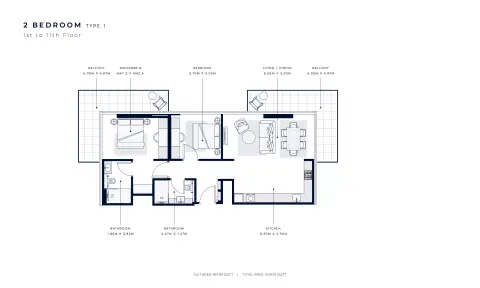Plattegrond van 2 slaapkamers in Azizi Venice 2