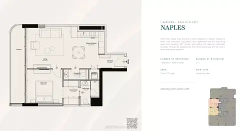 Plattegrond van 1 slaapkamer in Livel Residenza