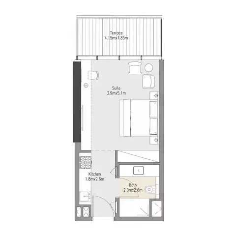 Plattegrond van Studio in Zenith Residences
