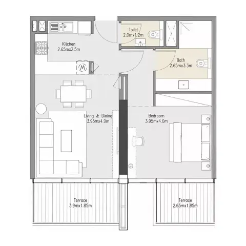 Plattegrond van 1 slaapkamer in Zenith Residences