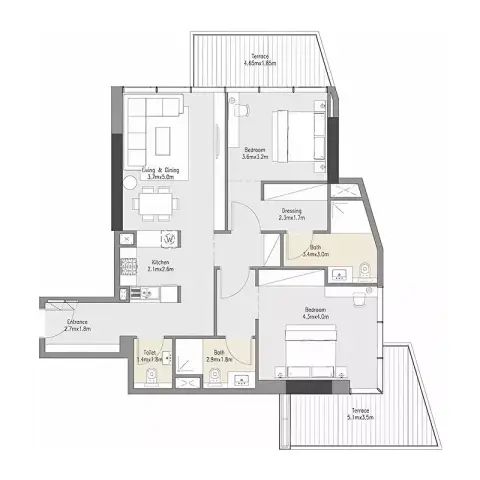 Plattegrond van 3 slaapkamers in Zenith Residences