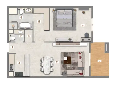 Plattegrond van 1 slaapkamer in Avenue Residence Phase 7 By Nabni