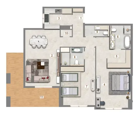 Plattegrond van 2 slaapkamers in Avenue Residence Phase 7 By Nabni