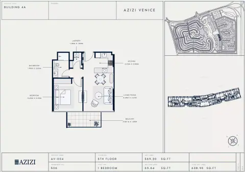 Plattegrond van 1 slaapkamer in Azizi Venice 4