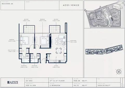 Plattegrond van 2 slaapkamers in Azizi Venice 4