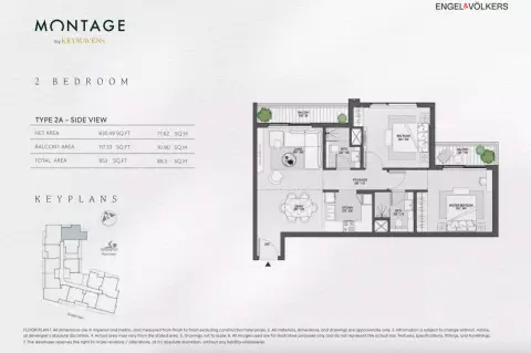 Plattegrond van 2 slaapkamers in Montage