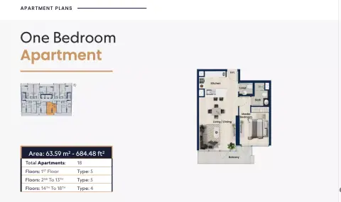 Plattegrond van 1 slaapkamer in Samha Residence 2