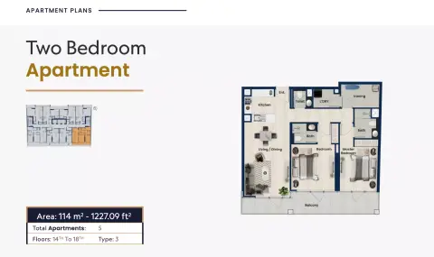 Plattegrond van 2 slaapkamers in Samha Residence 2