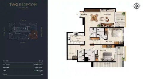 Plattegrond van 2 slaapkamers in Kingdom Gate