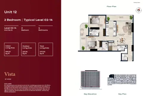 Plattegrond van 2 slaapkamers in Vista by Vision