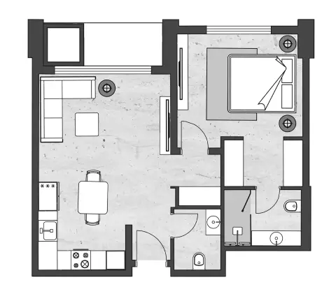 Plattegrond van 1 slaapkamer in Aria Heights