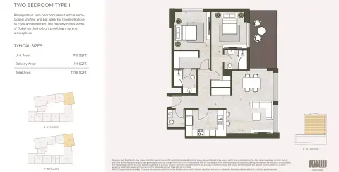 Plattegrond van 2 slaapkamers in Aria Heights
