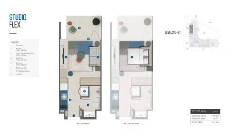 Plattegrond van Studio in Rove Home Marasi Drive By IRTH