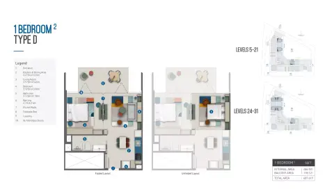 Plattegrond van 1 slaapkamer in Rove Home Marasi Drive By IRTH