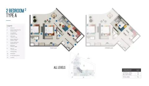 Plattegrond van 2 slaapkamers in Rove Home Marasi Drive By IRTH