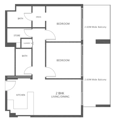 Plattegrond van 2 slaapkamers in Al Haseen Residences Phase 5