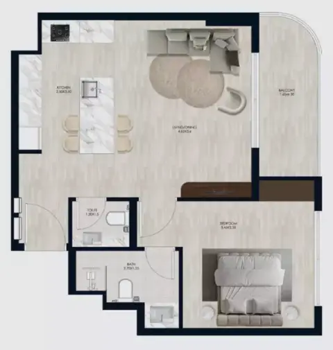 Plattegrond van 1 slaapkamer in Coral By Vision