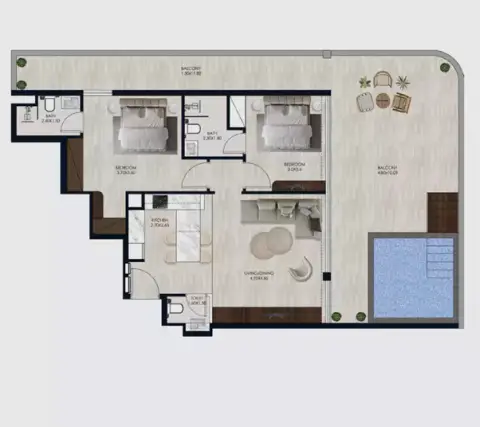 Plattegrond van 2 slaapkamers in Coral By Vision