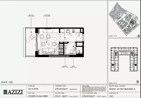 Plattegrond van Studio in Azizi Venice 7